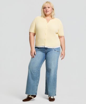 Trendy Plus Size Short-Sleeve Crewneck Cardigan