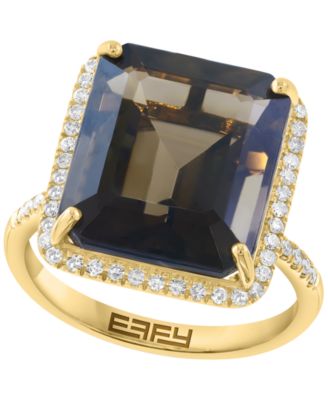 Smoky Quartz (9 ct. t.w.) and Diamond Ring (1/4 ct. t.w.) in 14k Yellow Gold