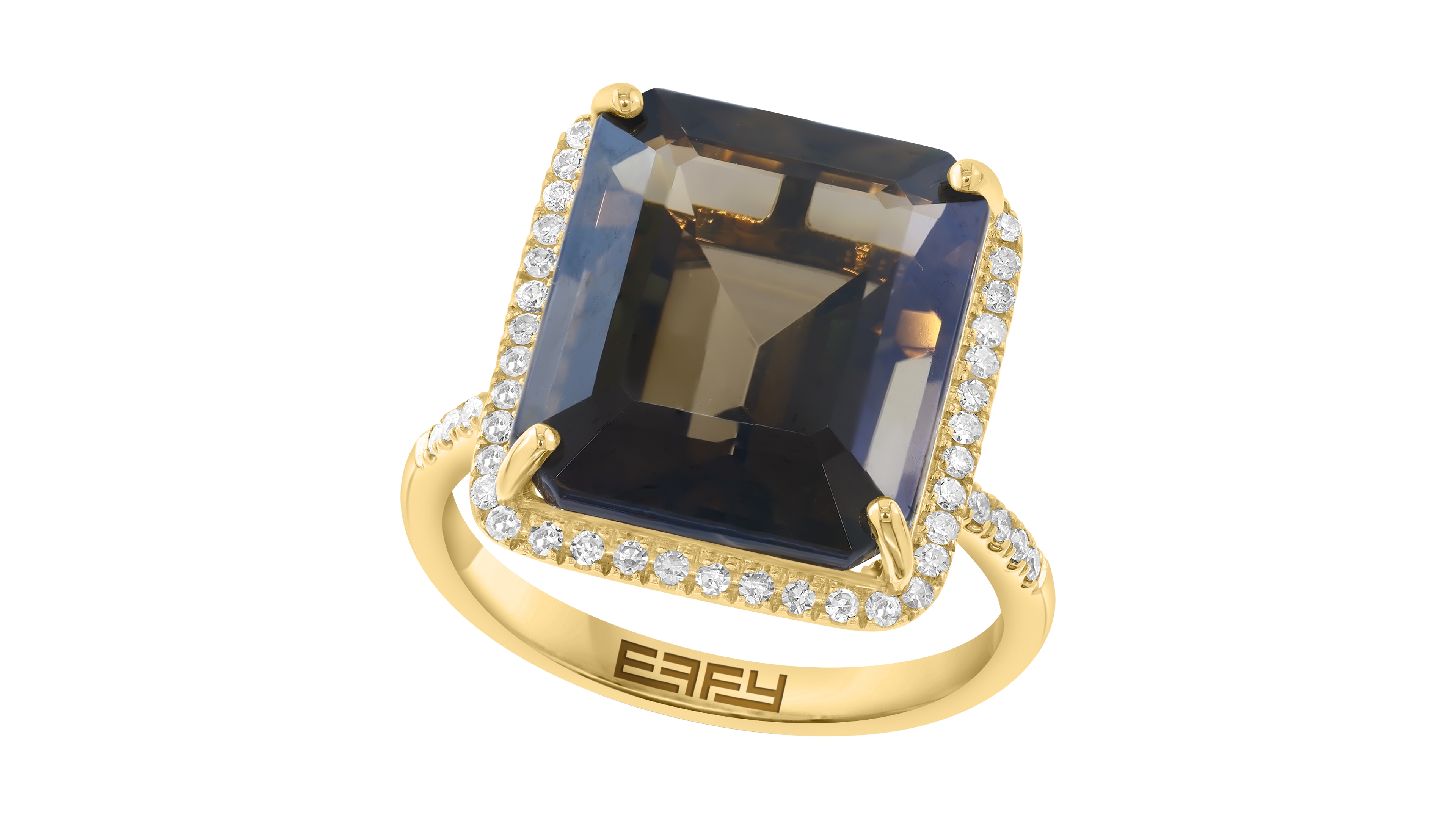 Effy Collection Smoky Quartz (9 ct. t.w.) and Diamond Ring (1/4 ct. t.w.) in 14k Yellow Gold