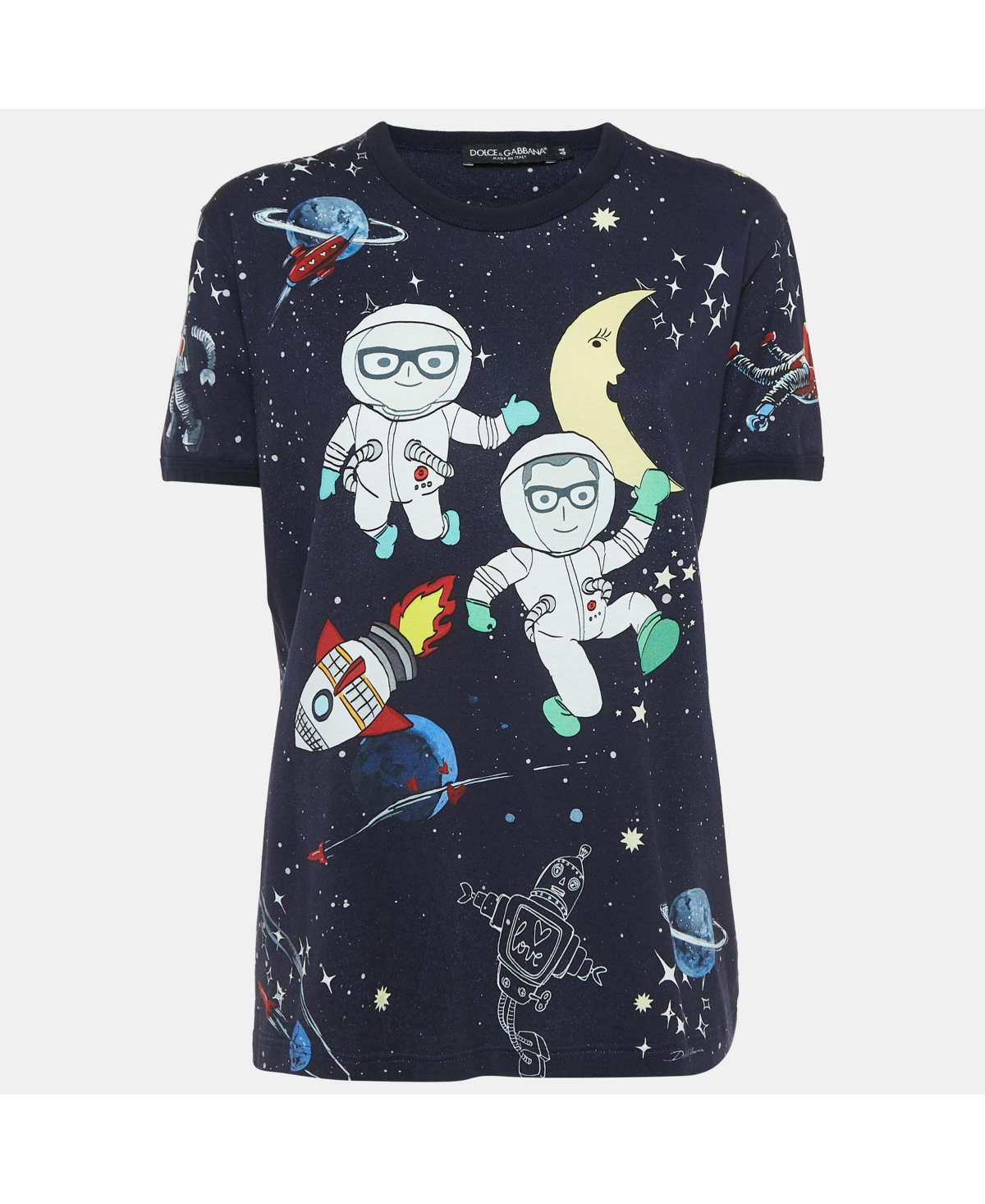 Pre-Owned Dolce & Gabbana Women's Navy Blue Space Print Cotton Half Sleeve T-Shirt