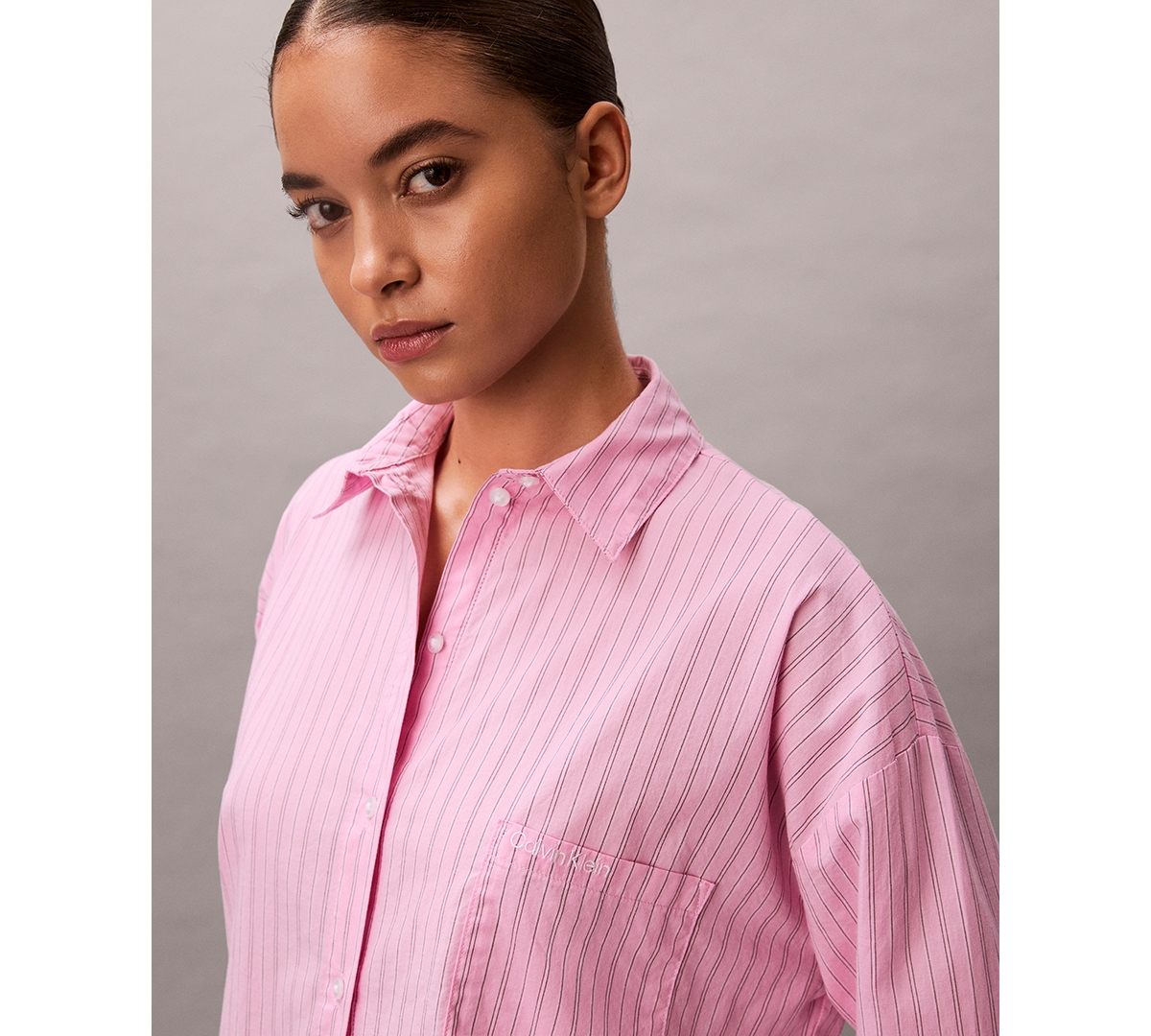 Calvin Klein Women's Poplin V-day Button-down Pajama Shirt In Pink
