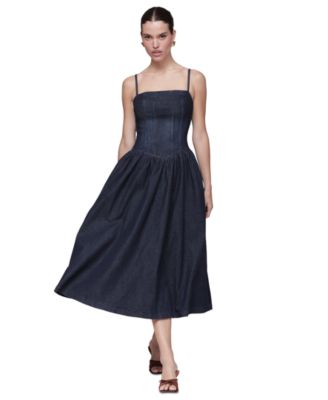 Women's Drop Waist Square Neck Midi Dress