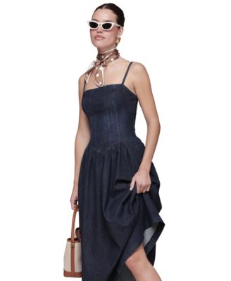 Women's Drop Waist Square Neck Midi Dress