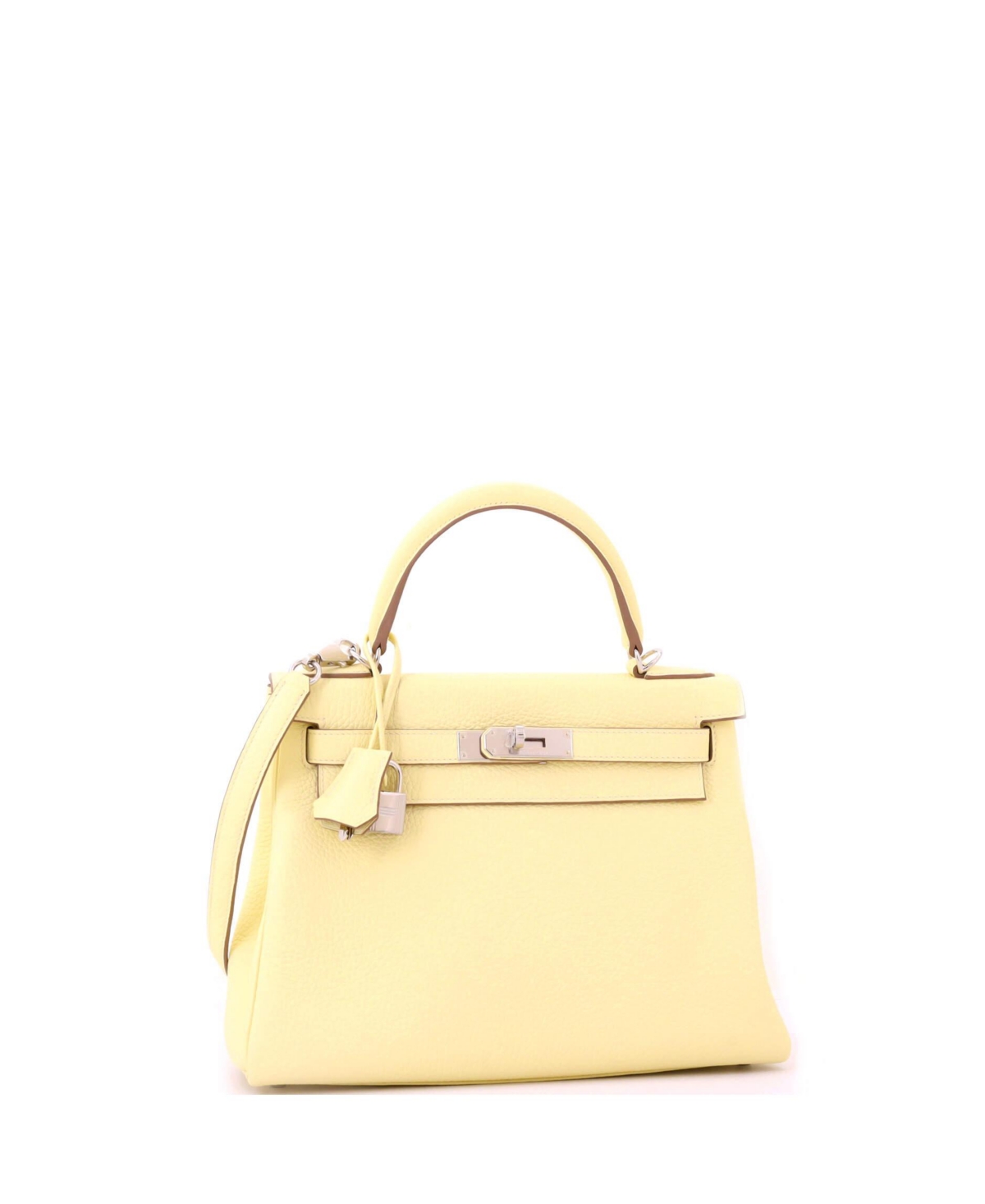 Pre-Owned HERMES Kelly 28 Handbag Yellow Clemence with Palladium Hardware