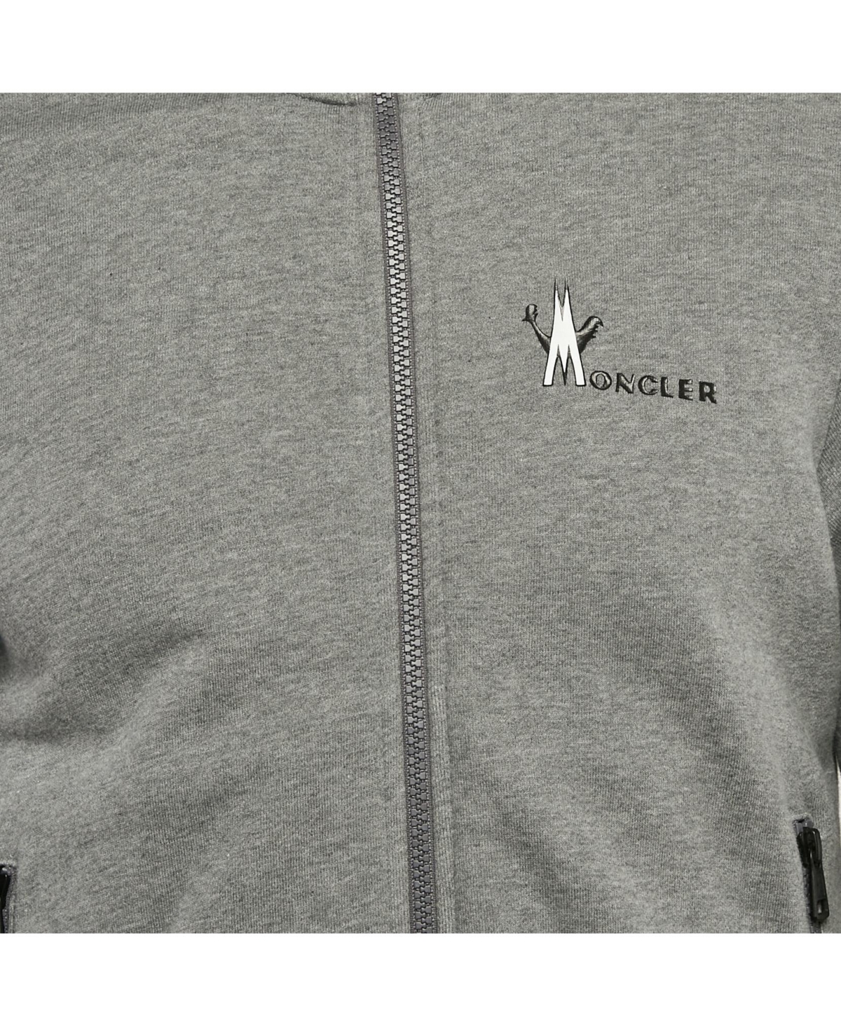 Pre-Owned Moncler Men's Grey Logo Print Cotton Knit Zip-Up Jacket