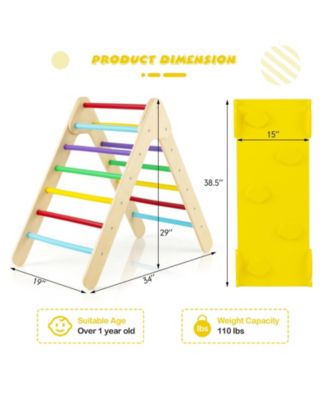 3-in-1 Wooden Climbing Triangle Set Triangle Climber with Ramp-Multicolor