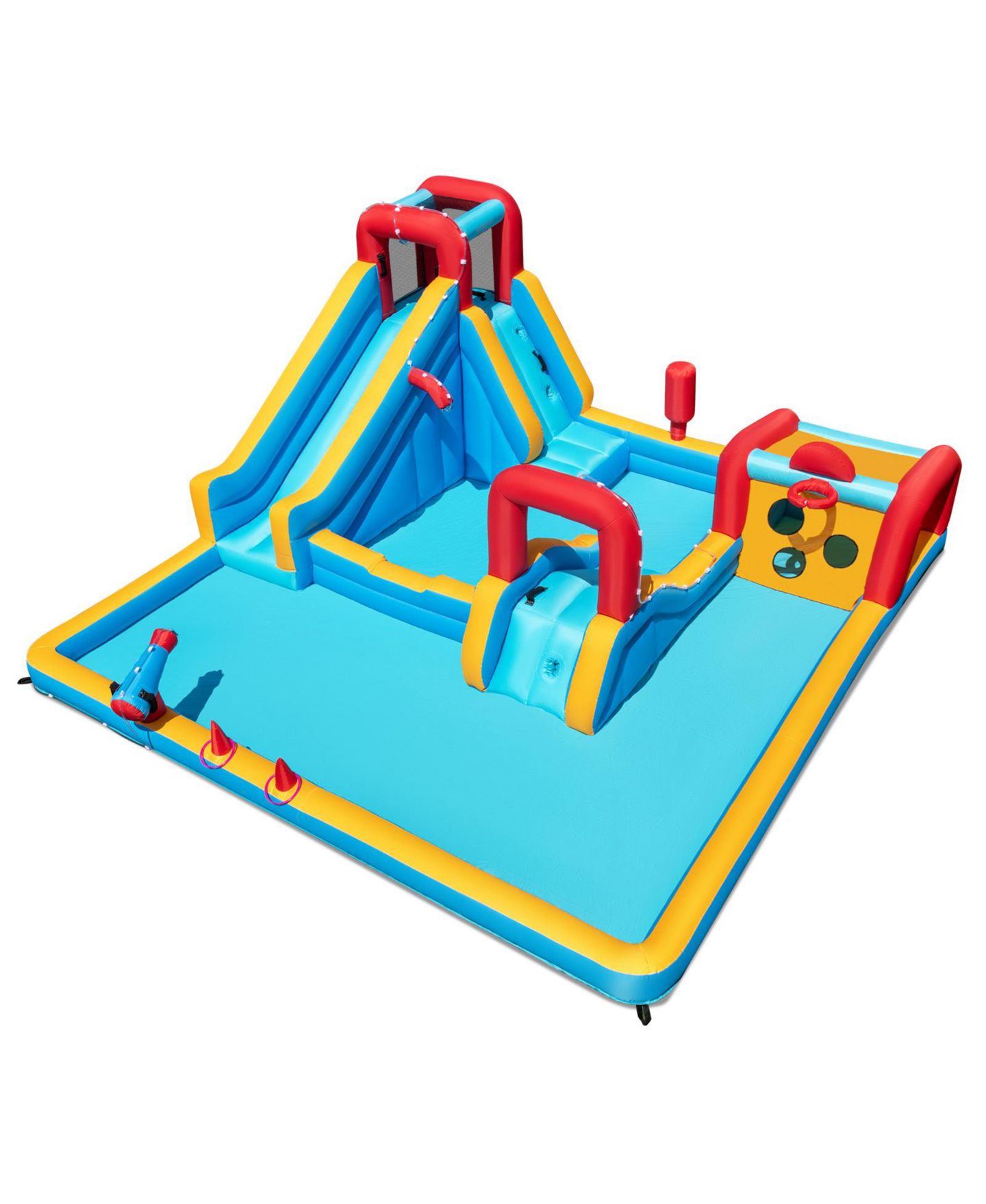 Детская игрушка SKONYON Double Water Slide Park 9-in-1 Water Slide Bounce House, Ages 3-10, цвет: Синий — фото 10