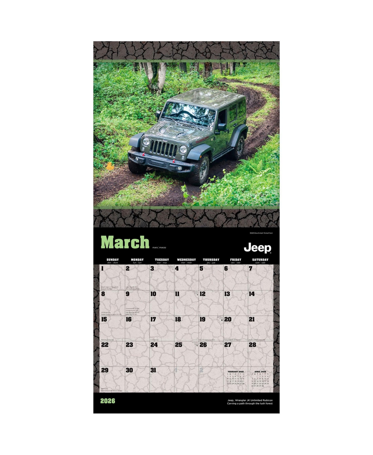 BrownTrout Jeep Official | 2026 12 x 24 Inch (Hanging) Monthly Square Wall Calendar | Plastic-Free