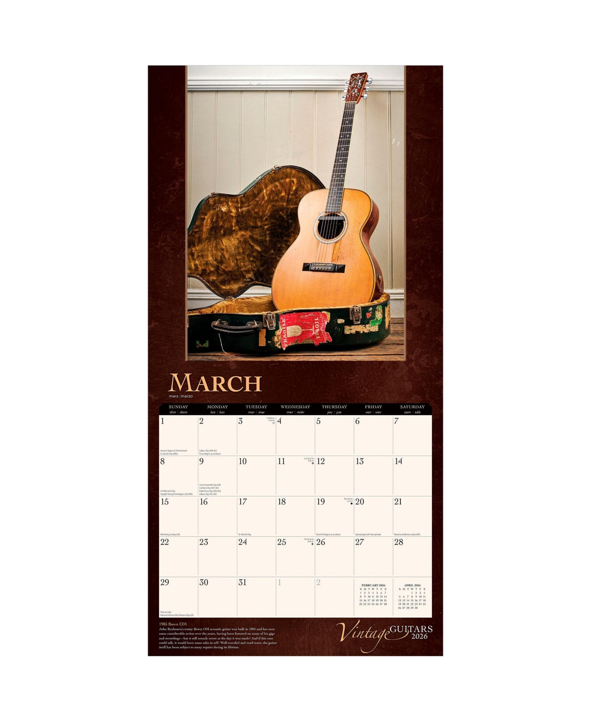 BrownTrout Vintage Guitars | 2026 12 x 24 Inch (Hanging) Monthly Square Wall Calendar | Foil Stamped Cover | Plastic-Free