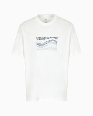 Men's Cotton Wave Logo Print T Shirt