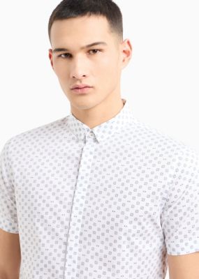 Men's Slim-Fit Tonal Geo Logo-Print Button-Down Shirt
