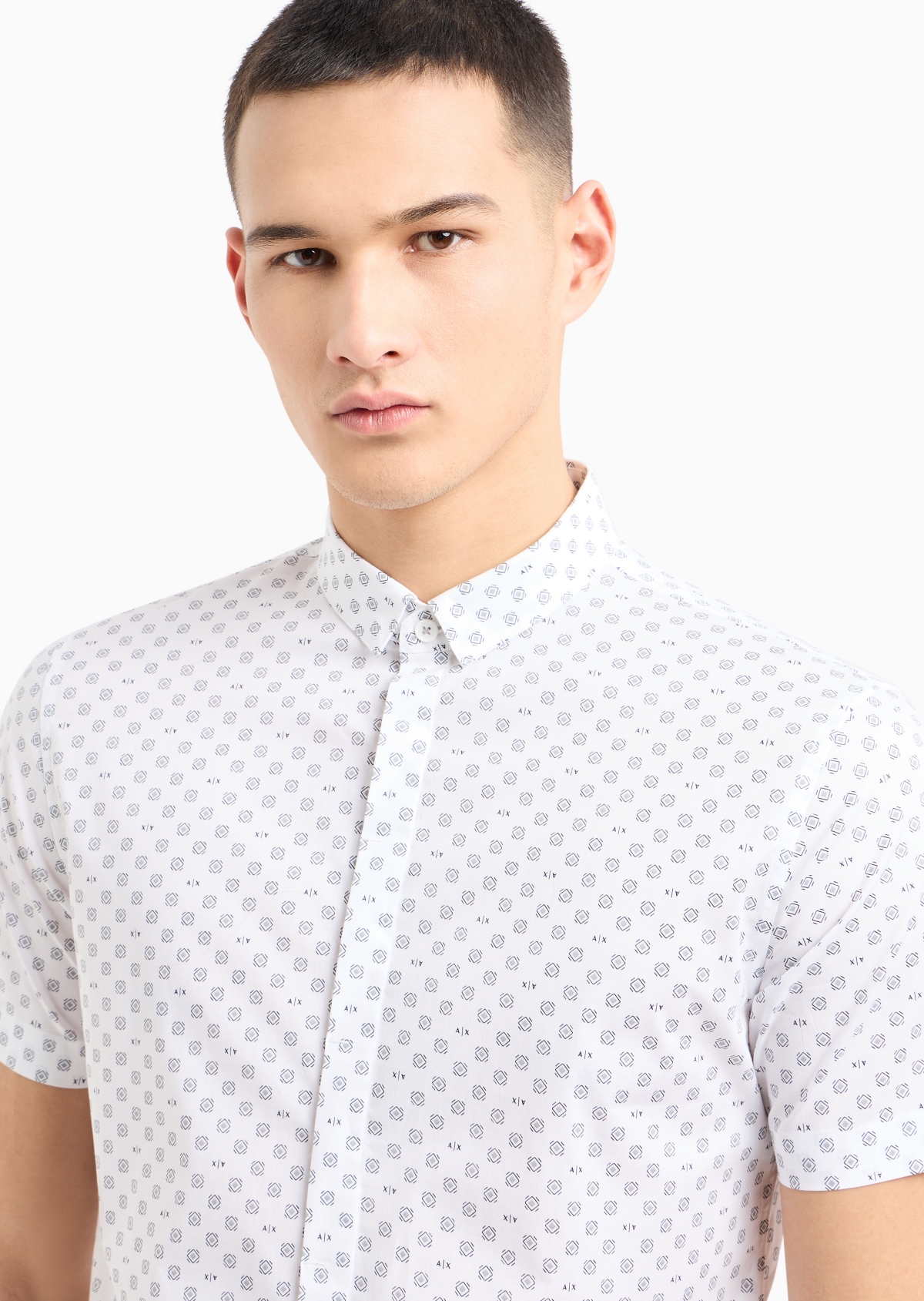 A|X Armani Exchange Men's Slim-Fit Tonal Geo Logo-Print Button-Down Shirt