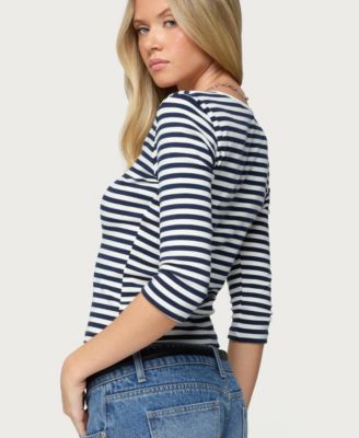 Women's Poppie Striped V Neck Top