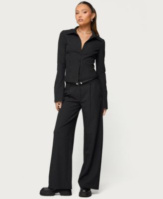 Women's Pinstripe Tailored Button Up Shirt