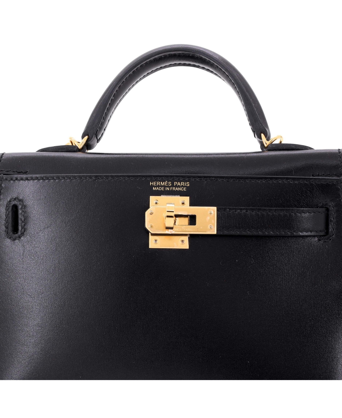 Pre-Owned Hermes Kelly 20 Handbag Black Tadelakt with Gold Hardware