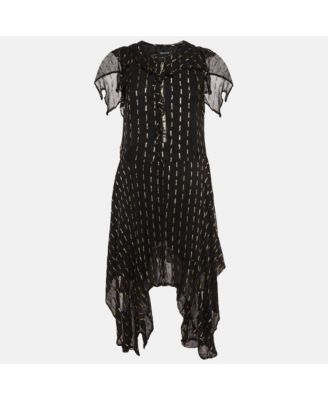Women's Black & Gold Shiny Crepe Ruffled Dress