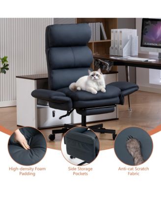 PU Leather Cross-legged Office Chair with Flip-up Arms and Headrest, High-Back Ergonomic Executive Chair with Footrest and Side Pockets