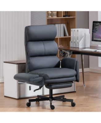 PU Leather Cross-legged Office Chair with Flip-up Arms and Headrest, High-Back Ergonomic Executive Chair with Footrest and Side Pockets