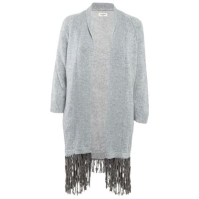 Women's Pre-Owned Zadig and Voltaire Delux Grey Cashmere Knit Open Front Fringed Cardigan