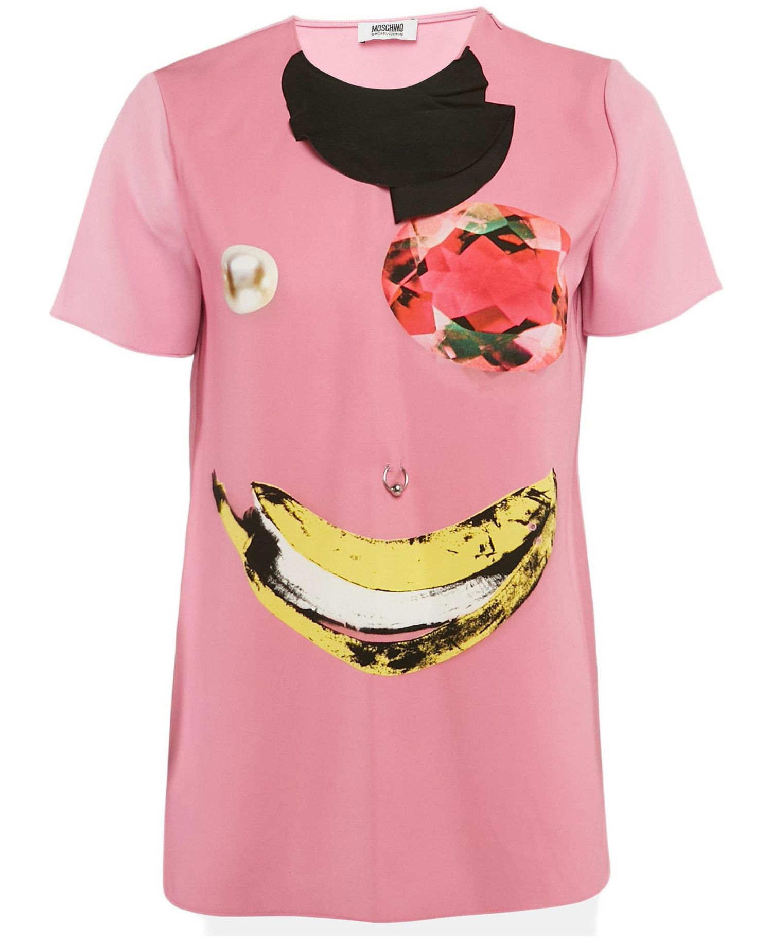 Women's Cheap And Chic Pink Printed Crepe Metal Ring Detail Top