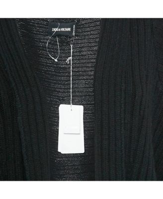 Women's Black Rib Knit Open Front Cambi Cardigan One