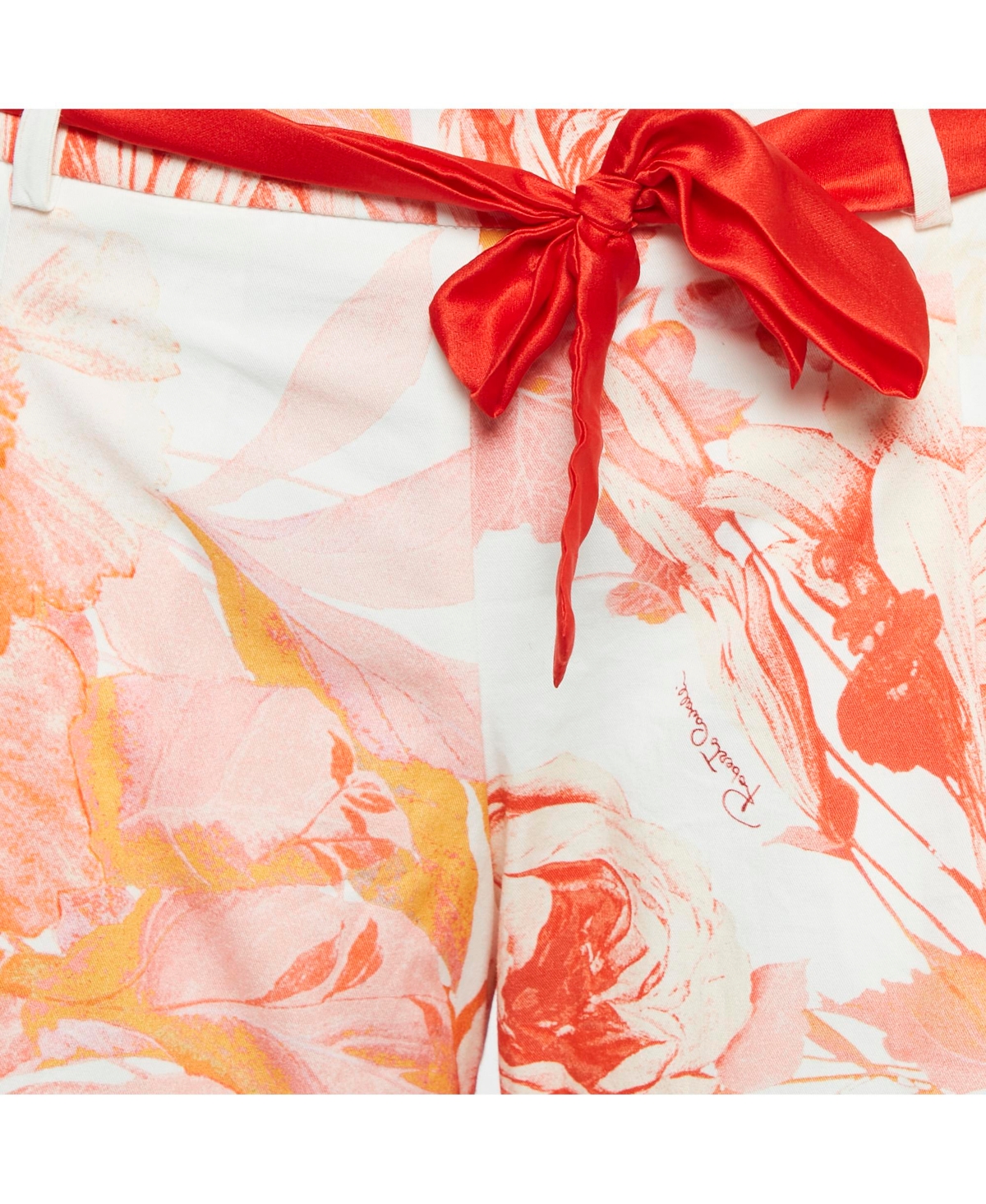 Pre-Owned Roberto Cavalli Women's White Floral Print Cotton Tie-Up Detail Shorts