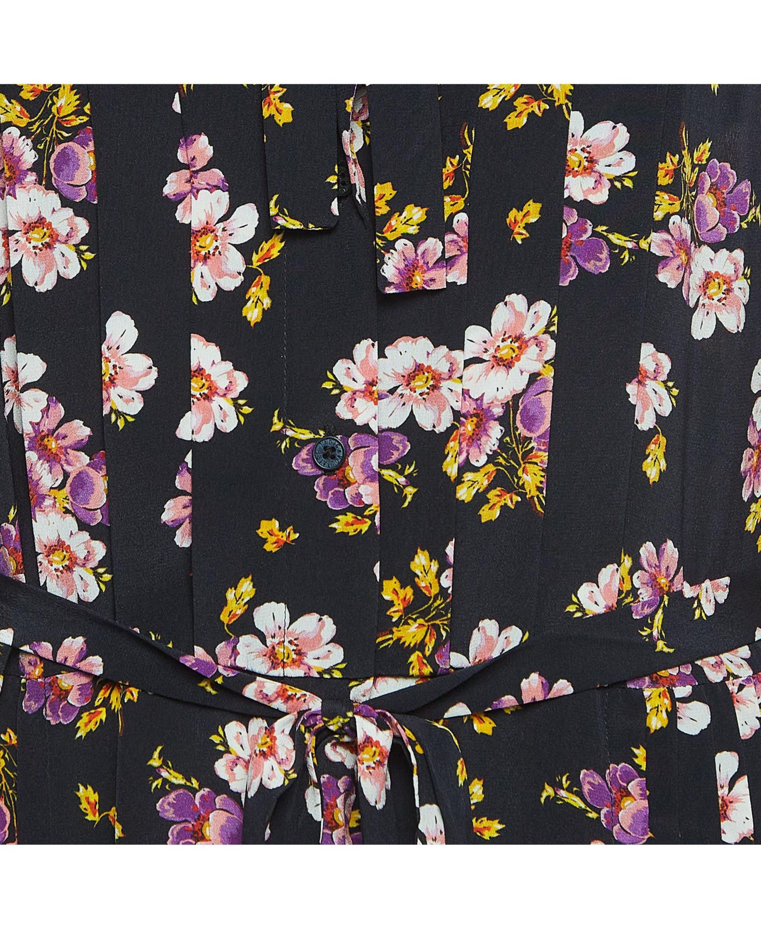 Women's Pre-Owned Zadig and Voltaire Black Floral Print Silk Pleated Button Front Maxi Dress