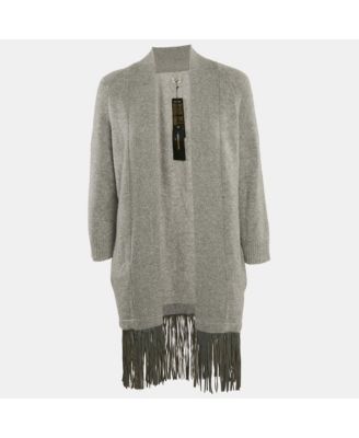 Women's Deluxe Grey Cashmere Fringed Open Front Paloma Cardigan