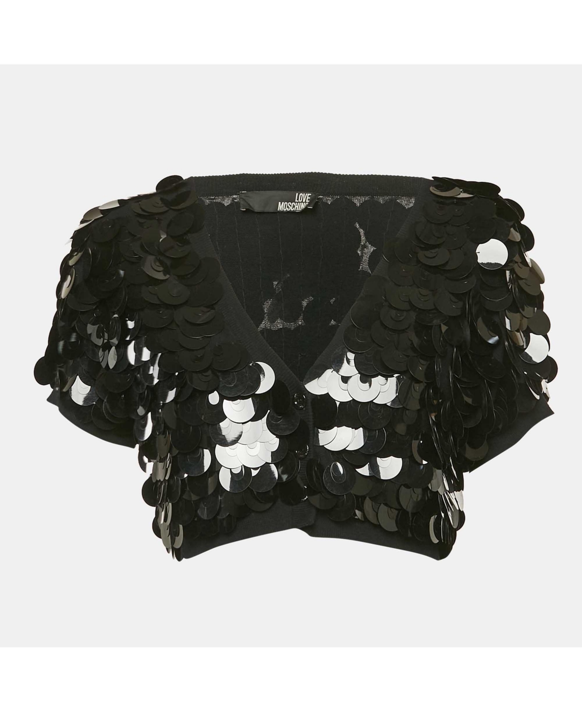 Pre-Owned Love Moschino Women's Black Sequined Knit Short Sleeve Cardigan