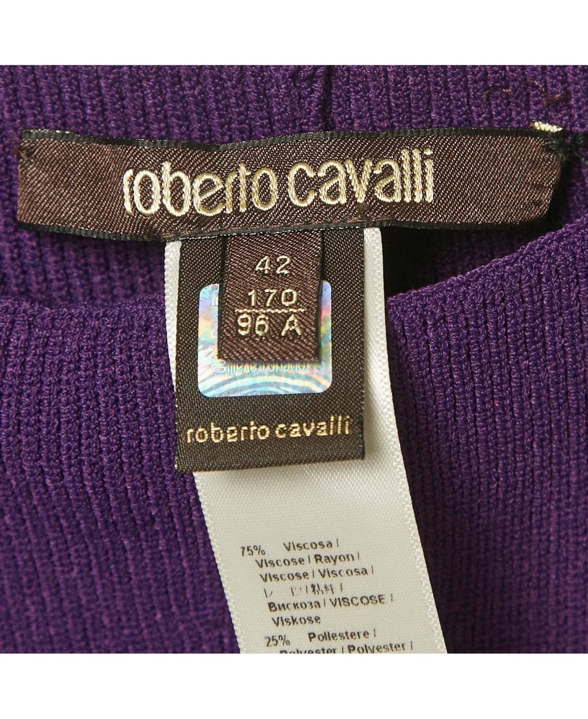 Pre-Owned Roberto Cavalli Women's Purple Knit Cut Shoulder Frayed Detail Bodycon Dress