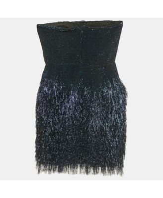 Women's Blue Sequin And Lurex Fringed Strapless Mini Dress