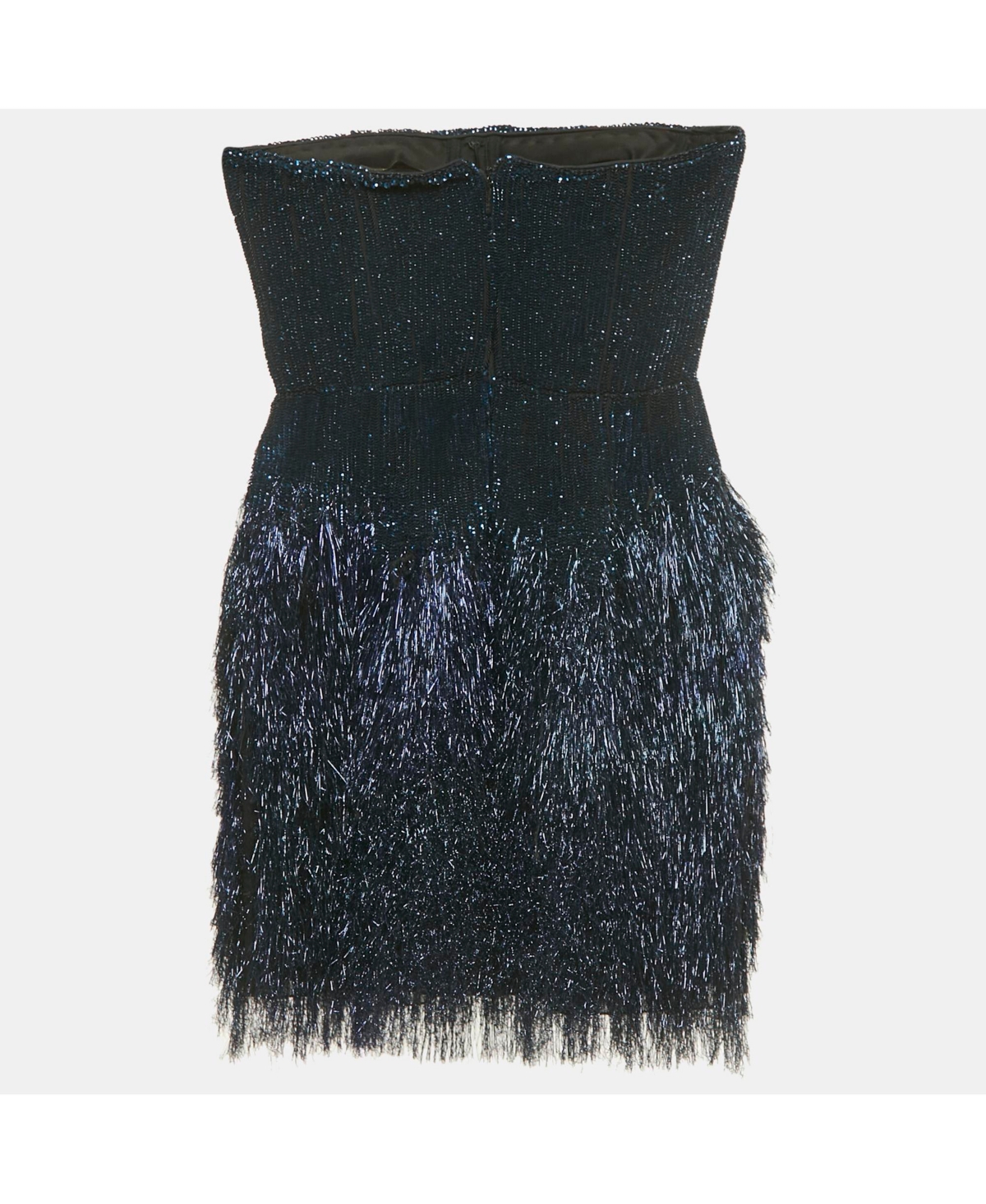 Pre-Owned Roberto Cavalli Women's Blue Sequin And Lurex Fringed Strapless Mini Dress