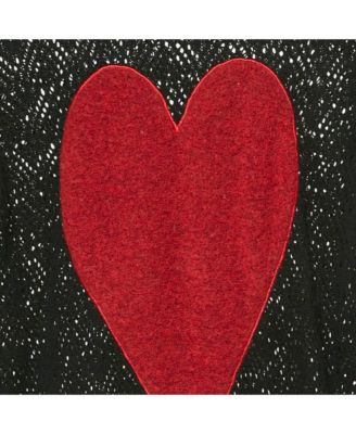 Women's Black Patterned Knit Heart Patch Detail Sweater