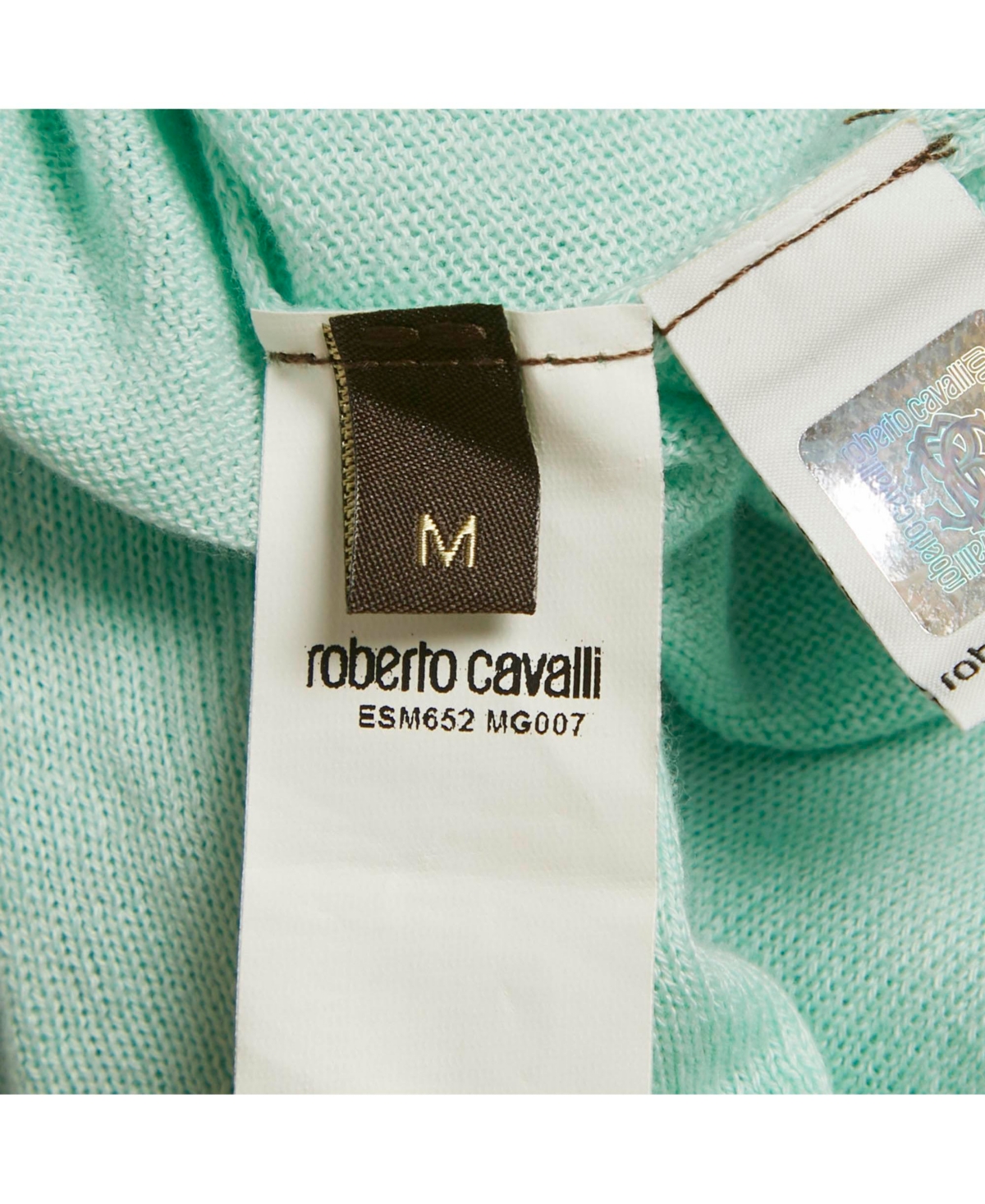 Pre-Owned Roberto Cavalli Women's Blue Cotton Knit V-Neck Sweater