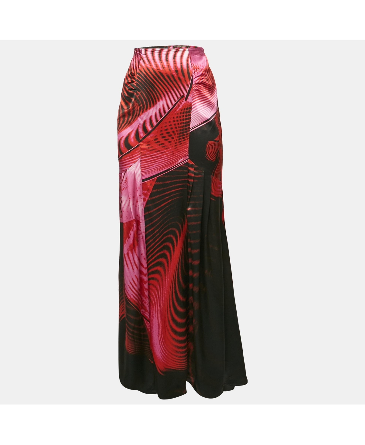 Pre-Owned Roberto Cavalli Women's Pink/black Printed Silk Maxi Skirt