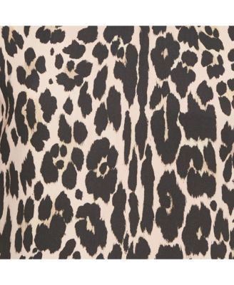 Women's Black Leopard Print Crepe Sleeveless Midi Dress