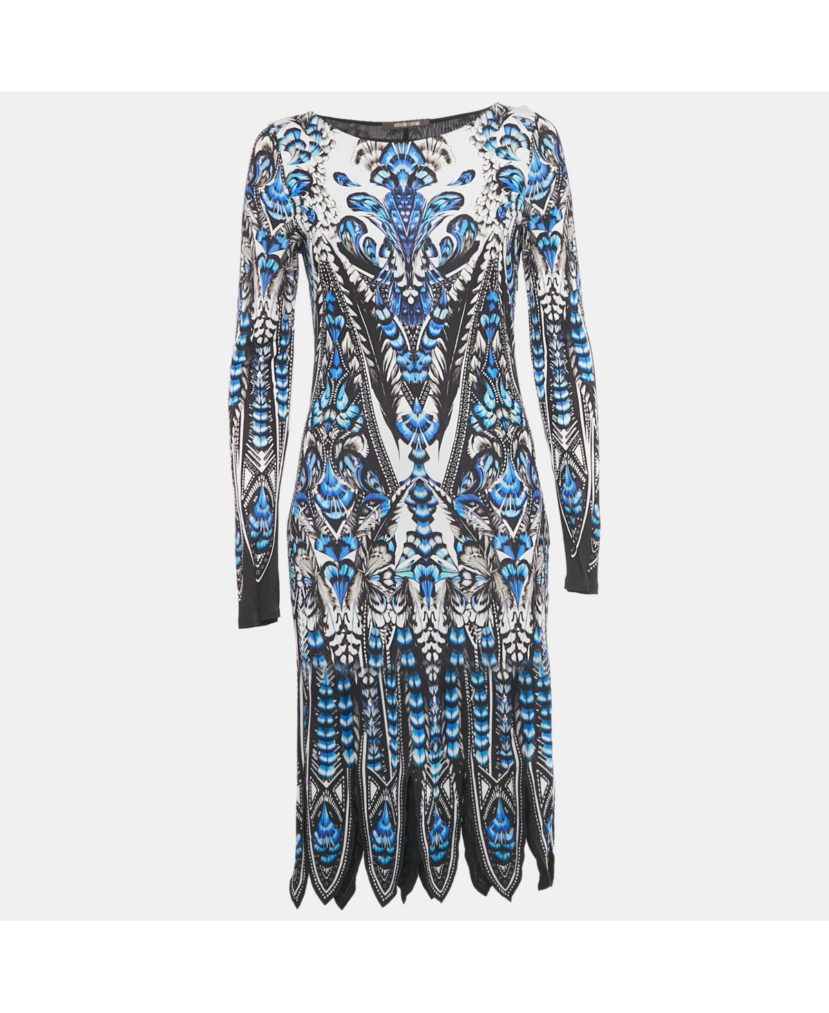 Pre-Owned Roberto Cavalli Women's Blue Printed Jersey Long Sleeve Dress