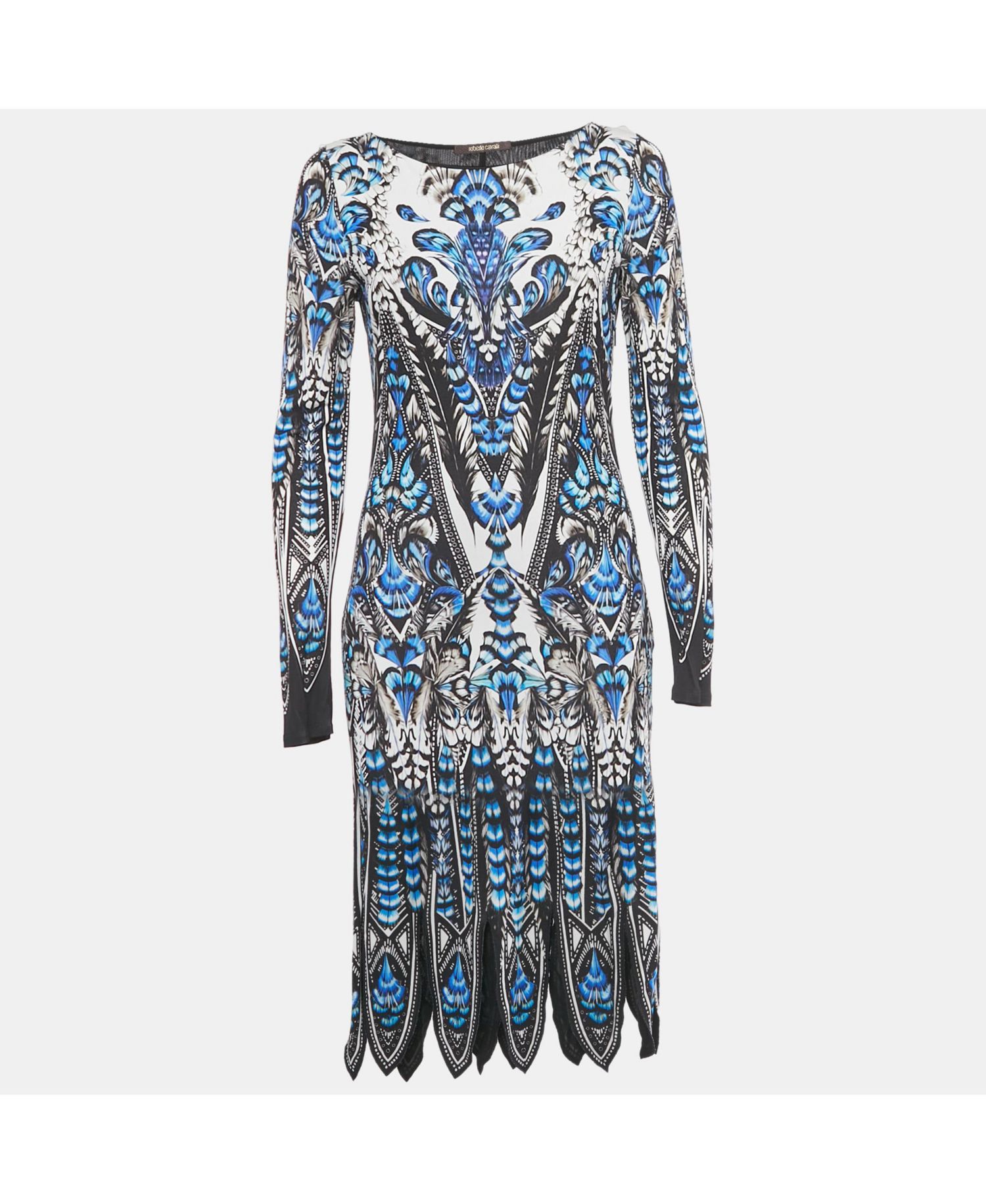 Women's Blue Printed Jersey Long Sleeve Dress