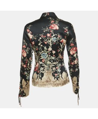 Women's Black Printed Silk Shirt