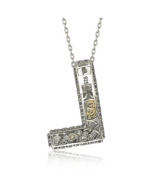 Suzy Levian Sterling Silver Sapphire 3-D Letter "L" Initial Pendant