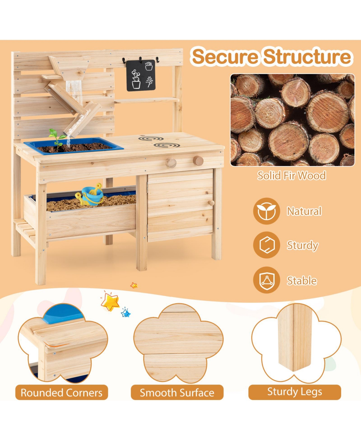 Hongge Outdoor Wooden Play Kitchen with Detachable Sandbox and Sink