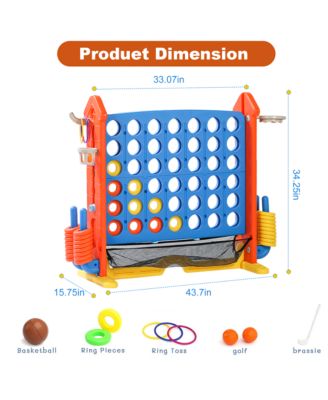 4 in 1 Giant Game Set with Adjustable Height Jumbo Connect 4 Basketball Ring Toss Golf Games Portable Outdoor Set for Kids Adults