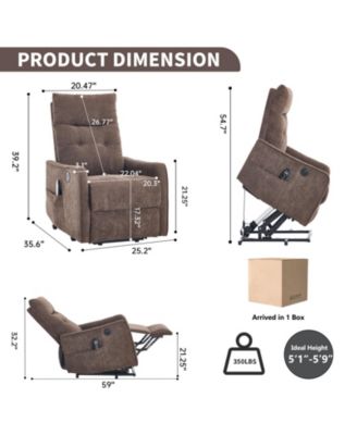 Chenille Single Motor Power Lift Recliner Chair with Massage and Heavy Duty Motion Mechanism and One USB for Charging
