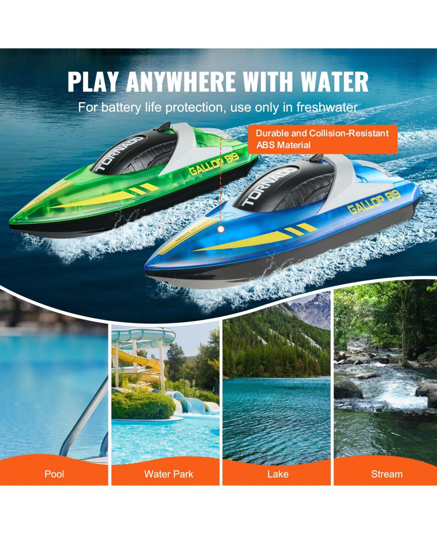 Детские игрушки Mecale 2-Pack Racing LED Waterproof RC Boats, цвет: Синий — фото 8
