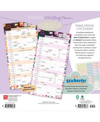 Mom's Family Planner | 2026 12 x 24 Inch (Hanging) Monthly Square Wall Calendar | Matte Paper and Sticker Sheet | Plastic-Free