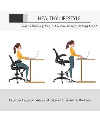 Mesh Drafting Chair with Flip-Up Armrests and Swivel Wheels,