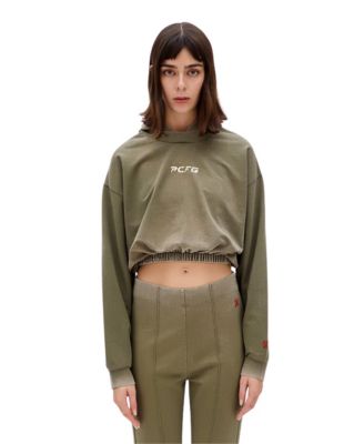 Women's Acid-Washed Cropped Cotton-Blend Pullover Hoodie