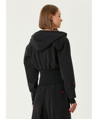 Women's Corset Zip-Front Cotton Hooded Sweatshirt