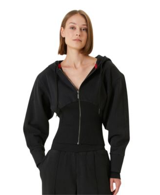 Women's Corset Zip-Front Cotton Hooded Sweatshirt