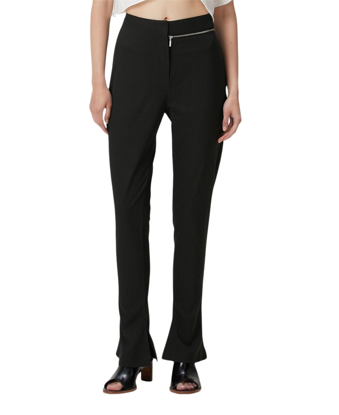 Женские брюки PCFG Striped Zip Detail Skinny Flare, цвет: Чёрный — фото 1
